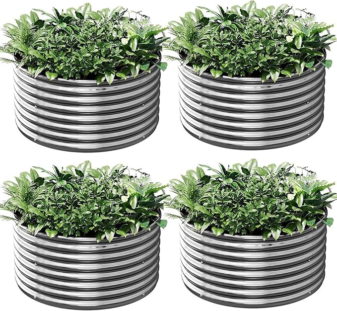 4 Pack 3x3ft Round Galvanized Raised Garden Bed Outdoor, Metal Garden Bed by Mostmahes