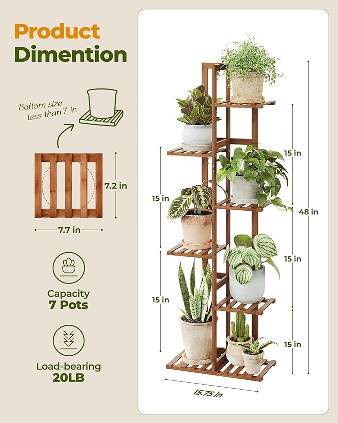 Bamworld Bamboo Plant Stand Indoor 6 Tiered Plant Shelf Outdoor Corner Plant - Image 5