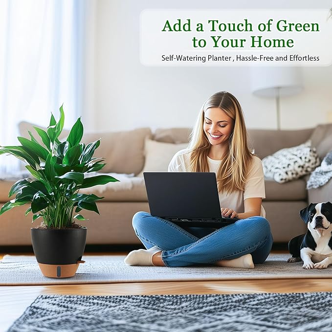 2 Pack 10 inch Plant Pots, Plastic Self Watering Planters - Image 4