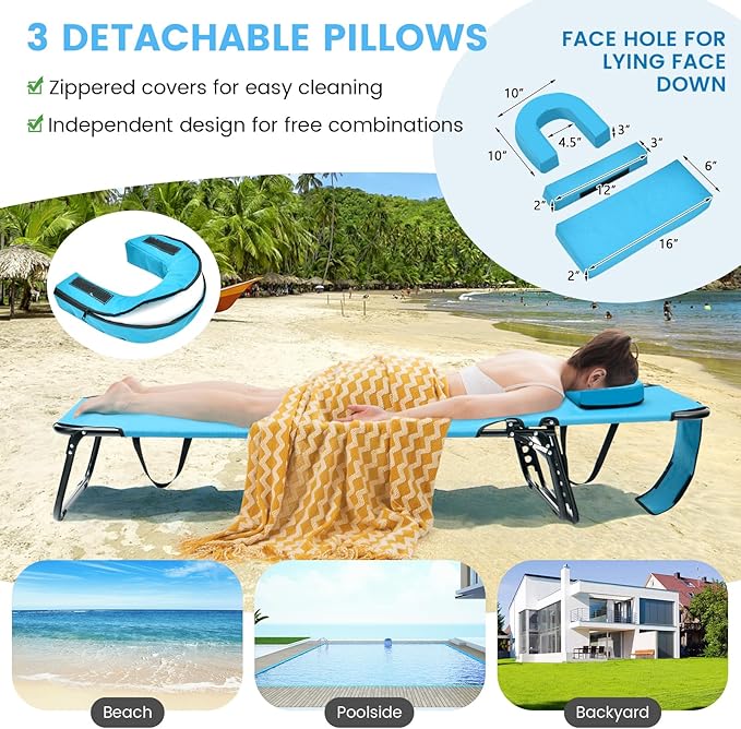GYMAX Tanning Chair, 350lbs Beach Lounge Chair - Image 5