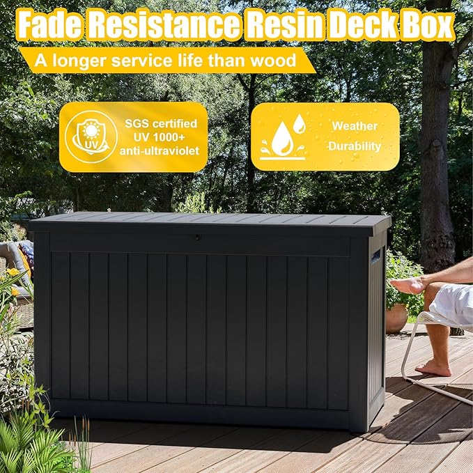 DRATO 280 Gallon Deck Box, Outdoor Large Waterproof Resin Storage Box - Image 3