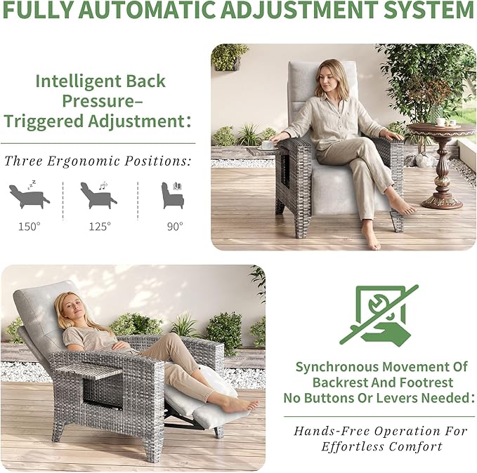 IDEALHOUSE Wicker Outdoor Recliner Reclining Patio Chairs - Image 6