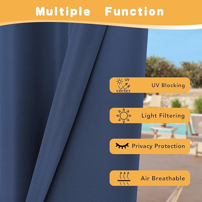 HolidayIdeas Outdoor Curtains for Patio Waterproof, 4 Panels - Image 3