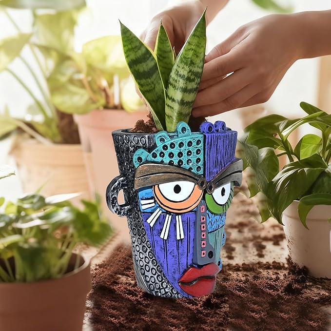 Abstract Face Planter Pots for Plants, Hand-Painted Colorful Flower Pots - Image 5