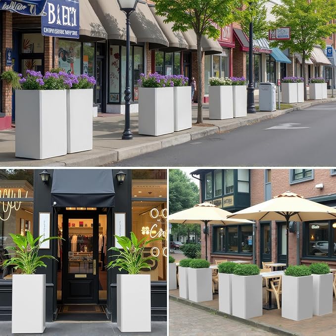 Galvanized Steel Metal Planter, 26 Inch White Square Outdoor Planters - Image 9