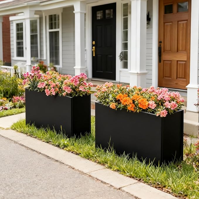 Black Steel Metallic Heavy Planter 36" x 15" x 24" - Image 6