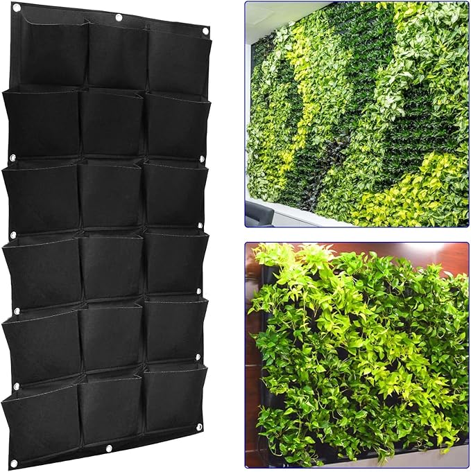 SOUJAP 2 Pack 18 Pockets Vertical Wall Garden Planter Plant Grow Bag, Hanging - Image 8