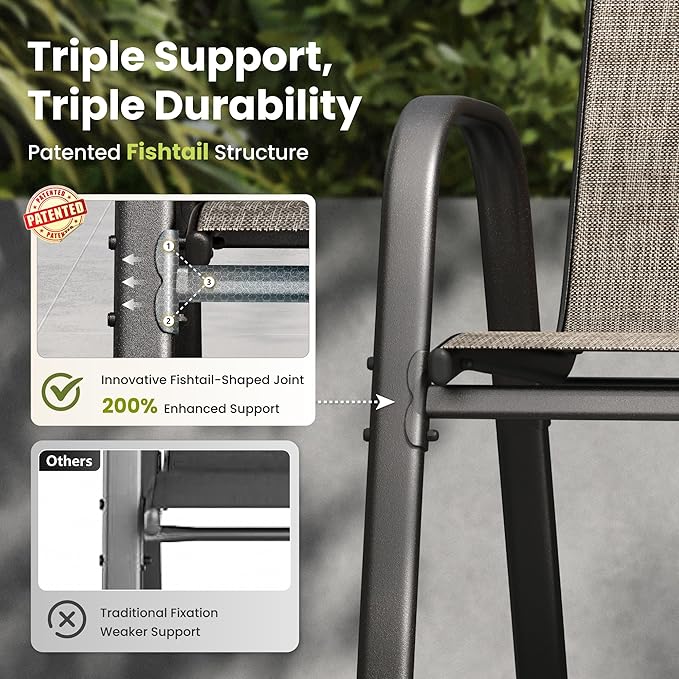PHI VILLA Patio Chairs Set of 6, Outdoor Stackable Dining Chairs - Image 6