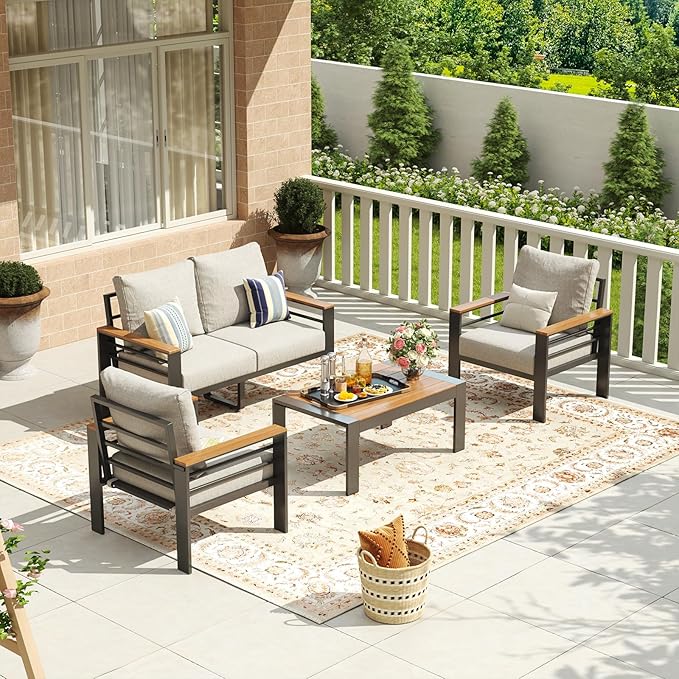 Aoxun Aluminum Patio Furniture Set 4 Seats, Oversized Outdoor Sectional - Image 4