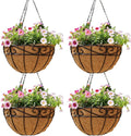 12 inch Metal Hanging Baskets For Plants Outdoor 4 Pack Round Metal Wire by JFFLYIT