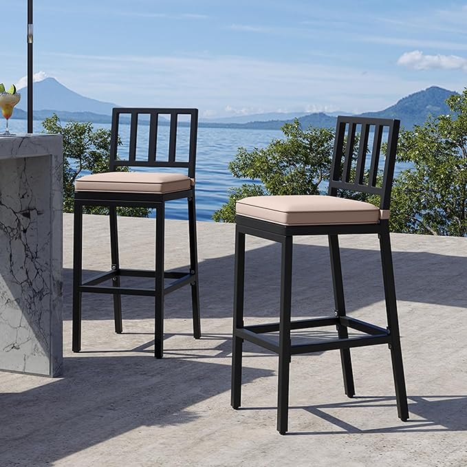 YITAHOME Outdoor Bar Stools Set of 2, Cushioned Metal Outdoor Bar Stools - Image 4