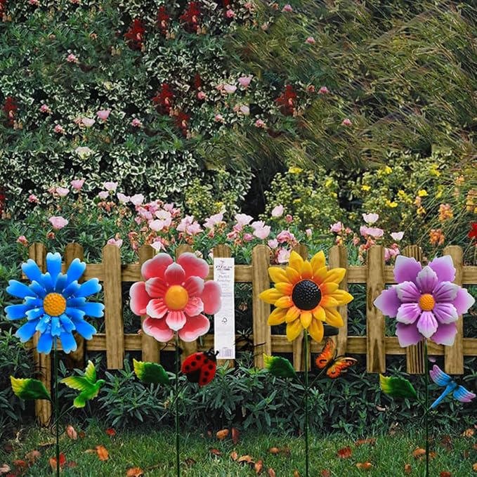 4 Pack Outdoor Solar Lights, Outdoor Waterproof Metal Art Stick Flowers - Image 5
