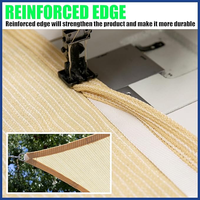 ShadeMart 12' x 12' Beige Sun Shade Sail UPF50 Square Canopy Fabric Cloth Screen - Image 5