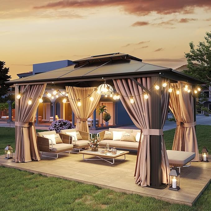 Aoxun 10'x12' Hardtop Gazebo, Aluminum Frame Permanent Pavilion by Aoxun