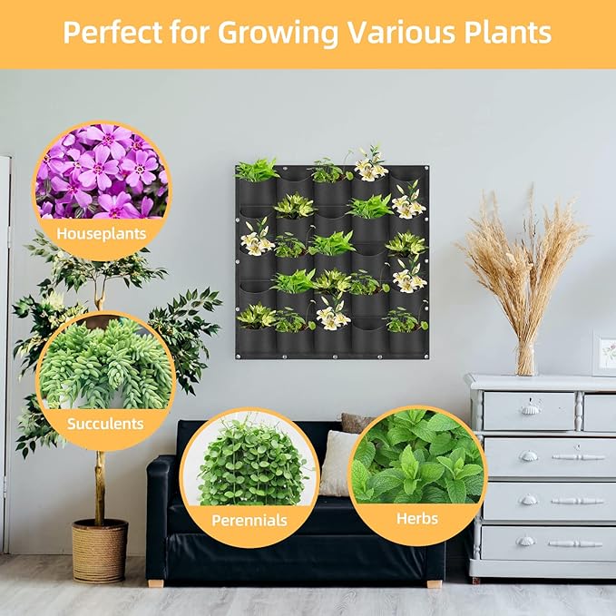 Hanging Planting Grow Bags, 25 Pockets Hanging Vertical Wall Planter Wall - Image 4