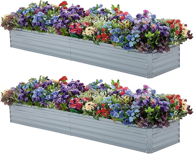 2 Pack 8x2x1FT Galvanized Raised Garden Bed Kit, Outdoor Metal Planter Box by Meberam