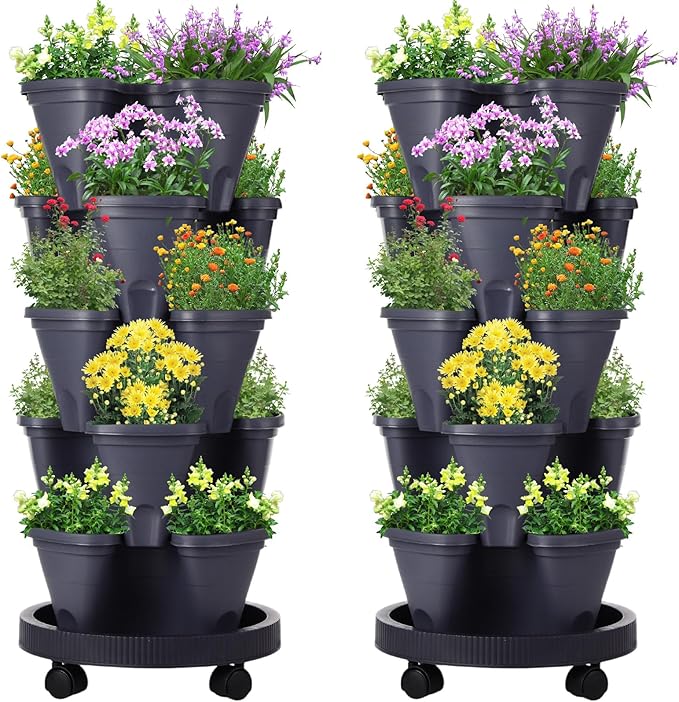 Umigy 2 Set 5 Tier Stackable Planters Vertical Garden Planters by Umigy