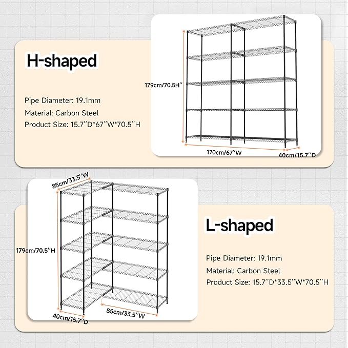 5 Tiers Storage Shelves Load 1500LBS, Metal Shelving Wire Metal Shelving Unit - Image 3