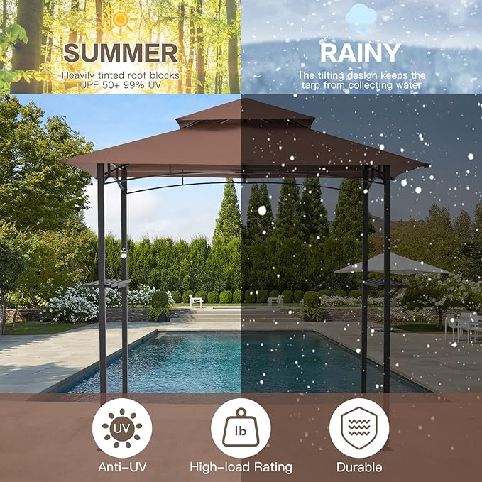 AECOJOY 8' x 5' Outdoor Grill Gazebo Canopy, BBQ Canopy - Image 3