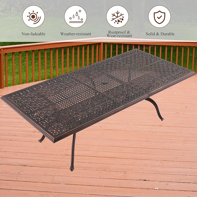 87" Cast Aluminum Outdoor Dining Table – Rectangular Red Copper Patio Table - Image 4