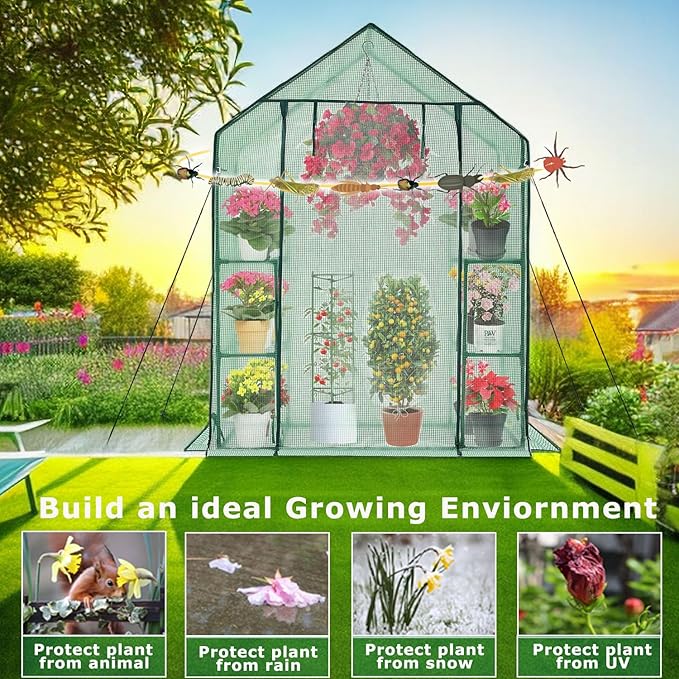 Walk-in Greenhouse for Outdoors w/ Mesh Side Windows, 3 Tiers 6 Shelves PE - Image 2