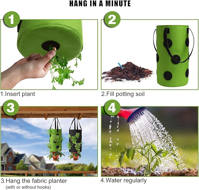 2 Pack Black and Green Upside Down Tomato & Herb Planter, Hanging Durable - Image 6