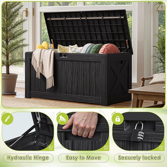 Devoko 125 Gallon Outdoor Storage Box, Waterproof Resin Deck Box - Image 3