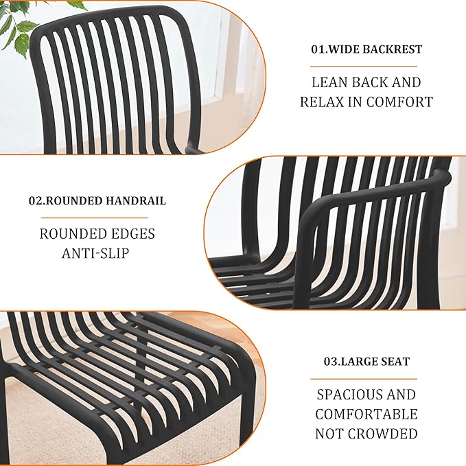 Patio Chairs Set of 4, All-Weather Stackable Outdoor Dining Chairs - Image 4