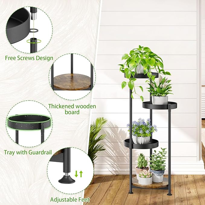 Plant Stand Indoor Outdoor Clearance, 4 Tier Metal Tall Flower Shelf Holder - Image 3