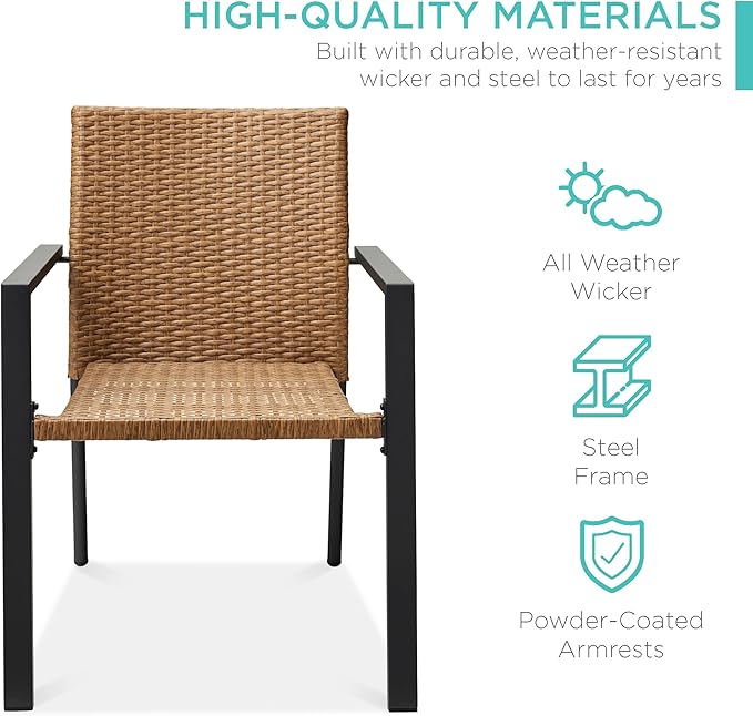 Best Choice Products Set of 2 Stackable Outdoor Wicker Dining Chairs - Image 3
