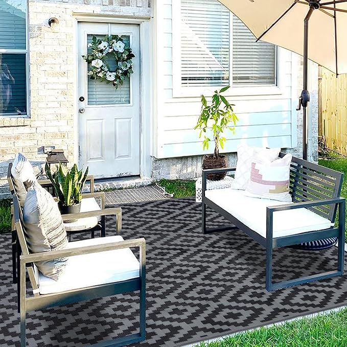 SAND MINE Waterproof Outdoor Rug 8x8 ft, Plastic Reversible Rug, Modern Area Rug - Image 7