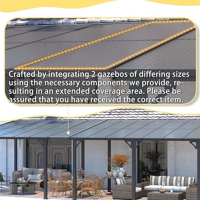 AECOJOY 10' x 28' Gazebo for Patio, Large Wall-Mounted Hard Top Lean-to Gazebo - Image 3