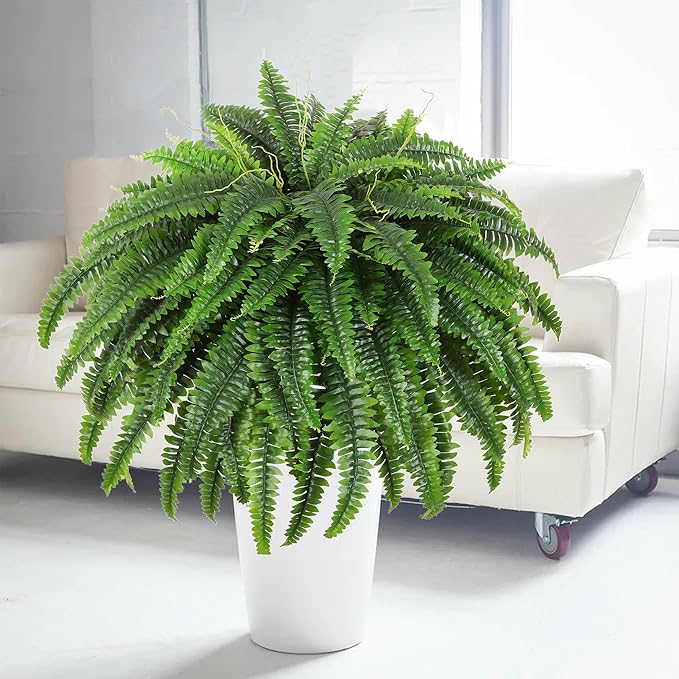 Single Silky Artificial Boston Fern Bush, 49Inch Large Artificial Ferns - Image 6