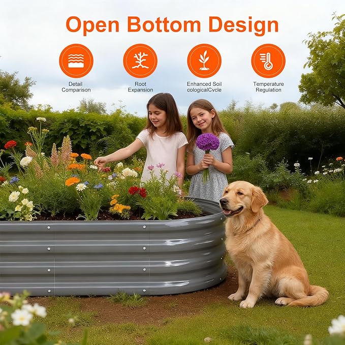 Raised Garden Bed Outdoor 2 Sets Oval Large Coating Metal Planter Box - Image 7