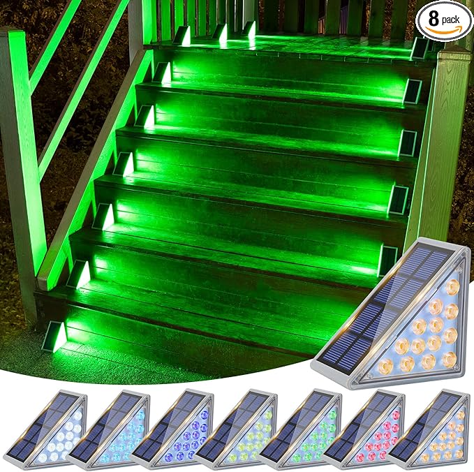 VOLISUN Solar Stair Lights 8 Pack, 7 Fixed Colors, Solar Step Lights Outdoor by VOLISUN