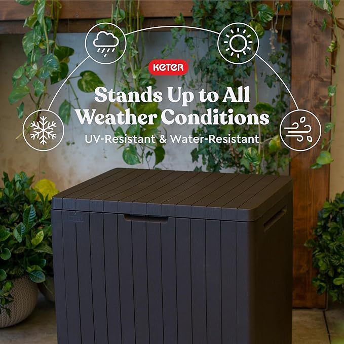 Keter City 30 Gallon Resin Outdoor Storage Box and Patio Furniture Side Table - Image 5