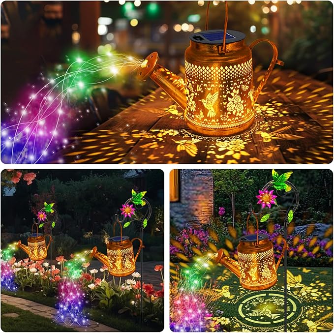 2 Pack Solar Lanterns Outdoor Waterproof, Hummingbird Watering Can Garden Decor - Image 5