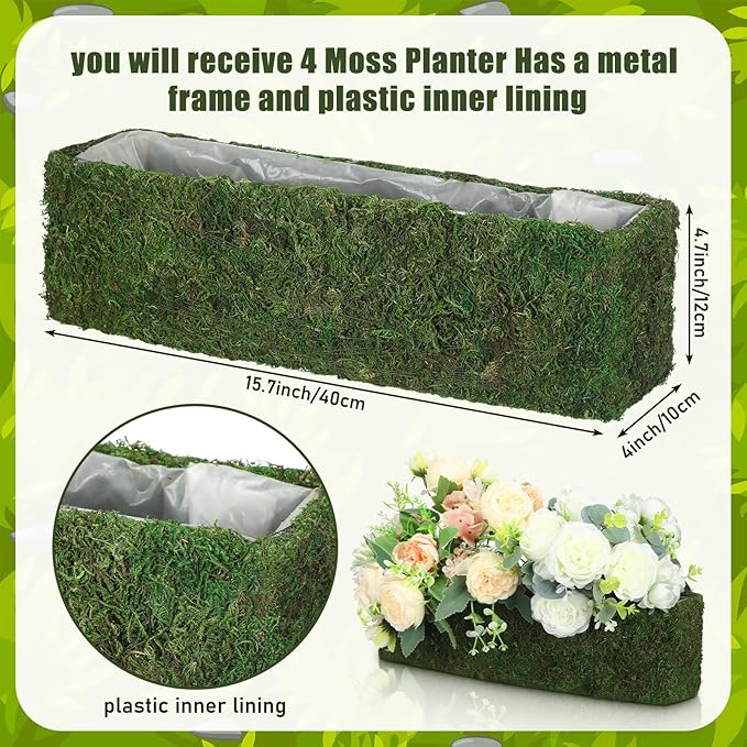 Maxdot 4 Pack Moss Window Box Planters, 16 Inch Rectangular Decorative Planter - Image 2