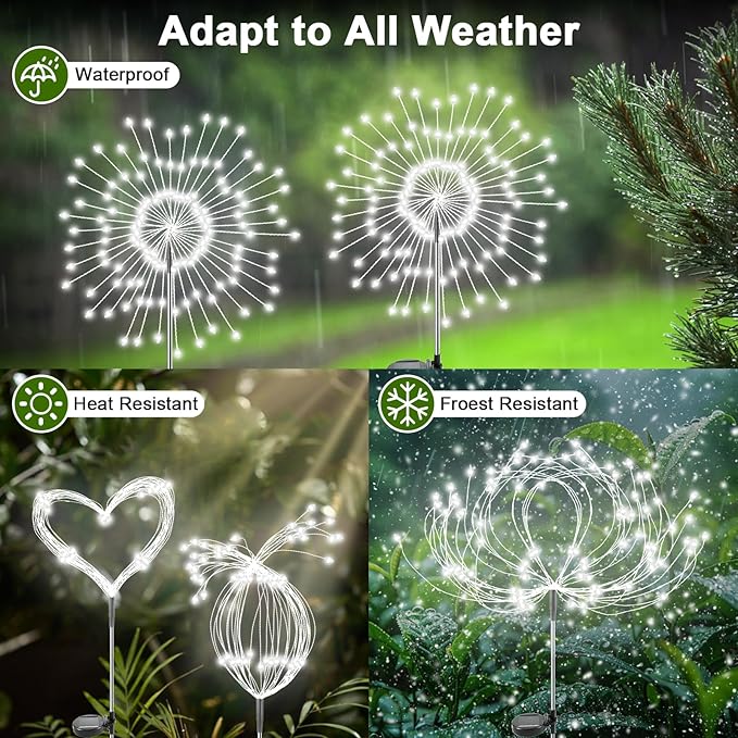 Solar Garden Lights Outdoor, 2 Pack 120 LED Twinkling Firework Lights Decorative - Image 3