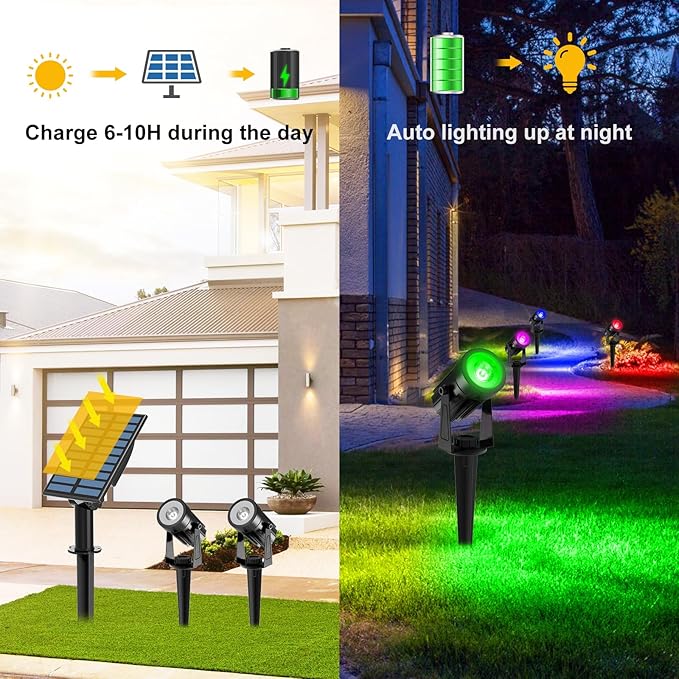 T-SUNUS RGB Solar Spot Lights Christmas, Metal Color Changing Landscape - Image 3
