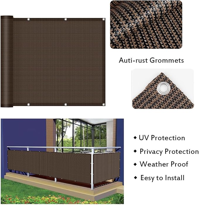 LOVE STORY 3'x6' Brown Balcony Screen Privacy Fence Cover UV Protection - Image 5