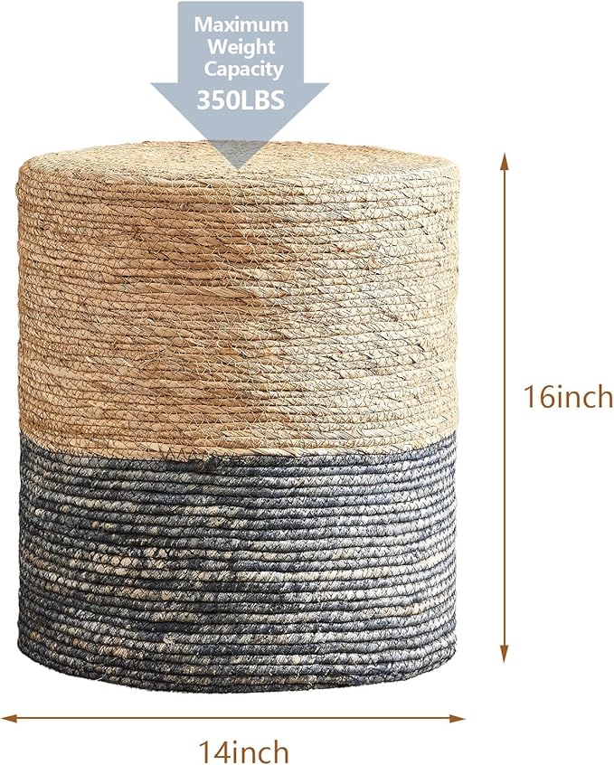 Wimarsbon Round Pouf Ottomans, Handwoven Natural Water Hyacinth Seagrass Pouffe - Image 3