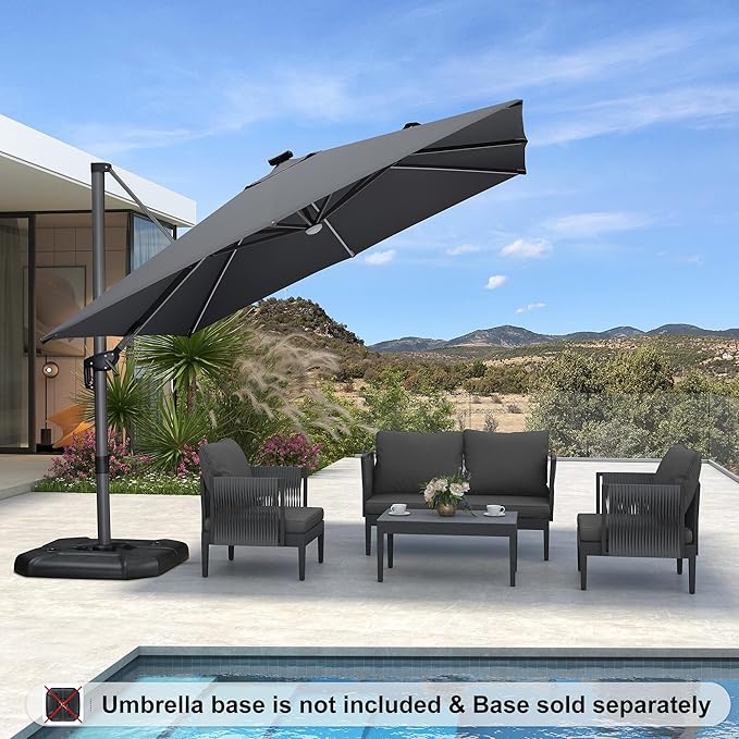PURPLE LEAF 10 Feet Patio Umbrella Outdoor Cantilever Solar Powered LED Square - Image 2