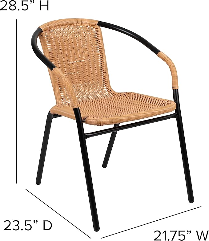 Flash Furniture Lila 2 Pack Beige Rattan Indoor-Outdoor Restaurant Stack Chair - Image 3
