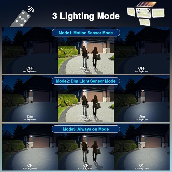 4500LM Solar Lights Outdoor Waterproof, 254 LED Solar Flood Lights Outdoor - Image 7