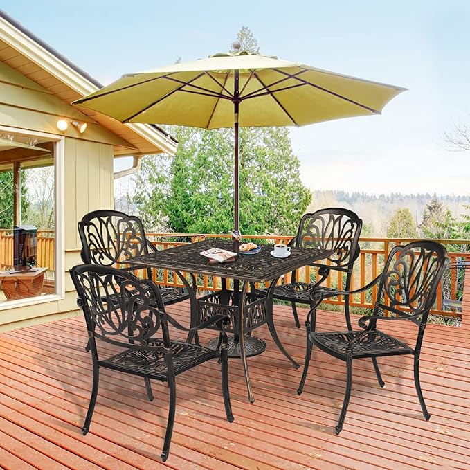 VINGLI Patio Dining Table with Umbrella Hole, Cast Aluminum Outdoor Bistro - Image 7