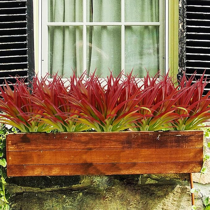 16Pcs Artificial Grass Fake Plants 17.3in Outdoor Plants UV Resistant Greenery - Image 2
