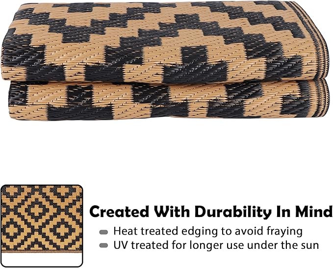 SAND MINE Waterproof Outdoor Rug 4x6 ft, Plastic Straw Area Rug, Large Floor Mat - Image 4
