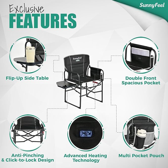 SUNNYFEEL Heated Camping Directors Chair, Heavy Duty, Oversized Outdoor - Image 6