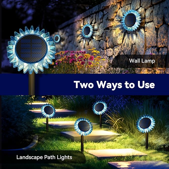 Outdoor Solar Lights, 4 Pack Led Solar Sunflower Lights, Stake/Wall 2-in-1 - Image 2